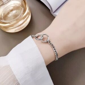 𝅺new Silver Double Circle Chain Bracelet